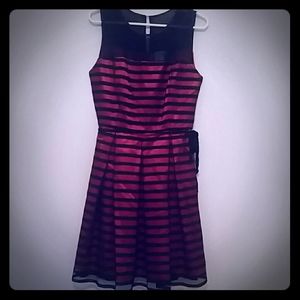 Red and black fit and flare party dress